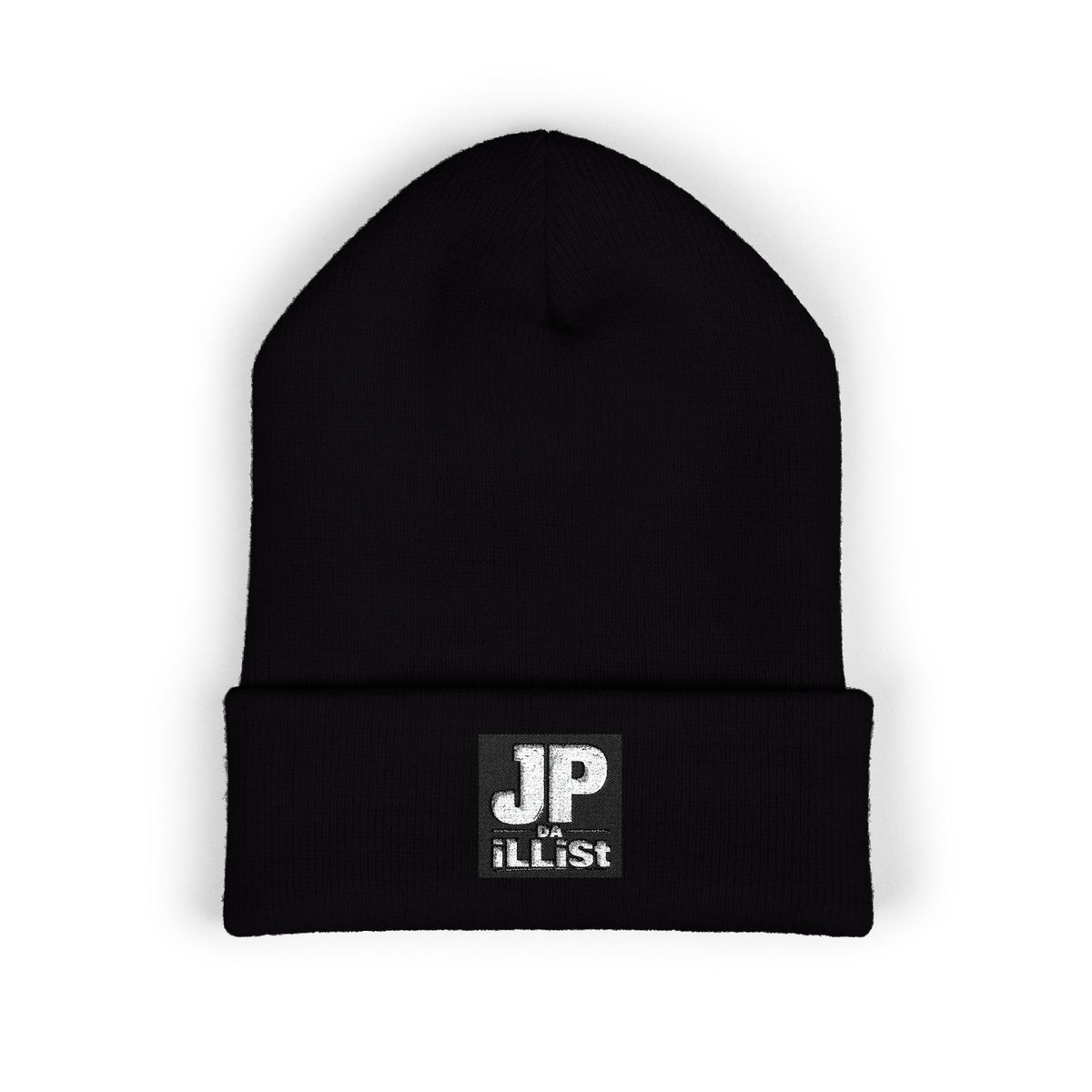 JP Da iLList Embroidered Cuffed Beanie — Classic Black Knit Winter Hat