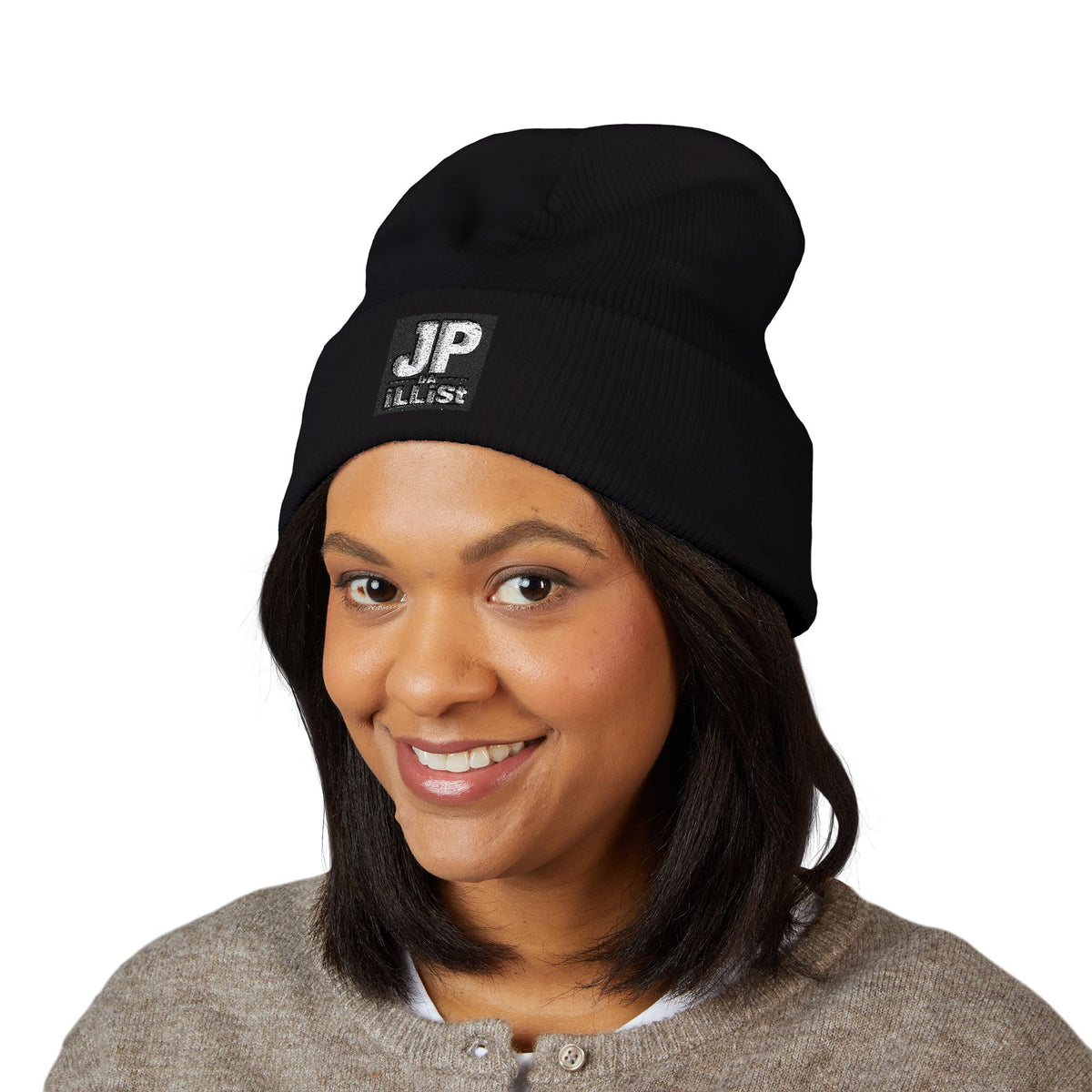 JP Da iLList Embroidered Cuffed Beanie — Classic Black Knit Winter Hat